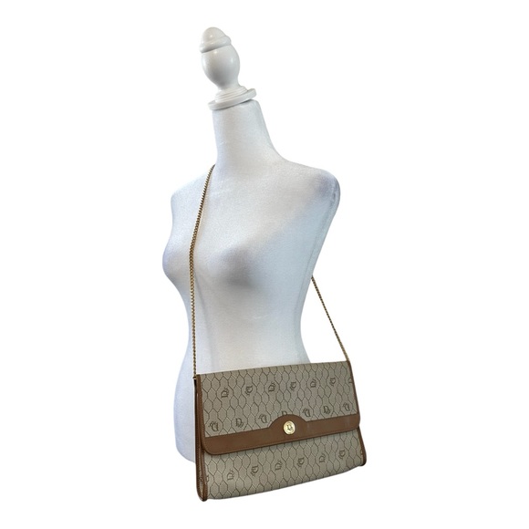 CHRISTIAN DIOR Vintage Honeycomb Canvas Shoulder Bag with Chain Beige - Picture 6 of 16